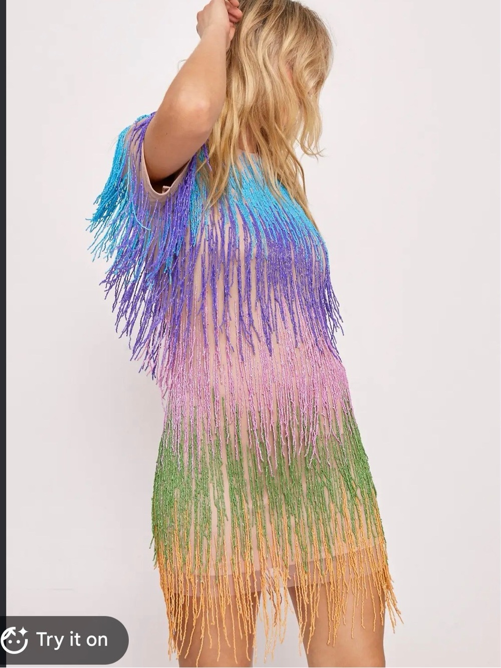 nasty gal Rainbow Tassel Fringe Shift Dress us 10 beaded new viral